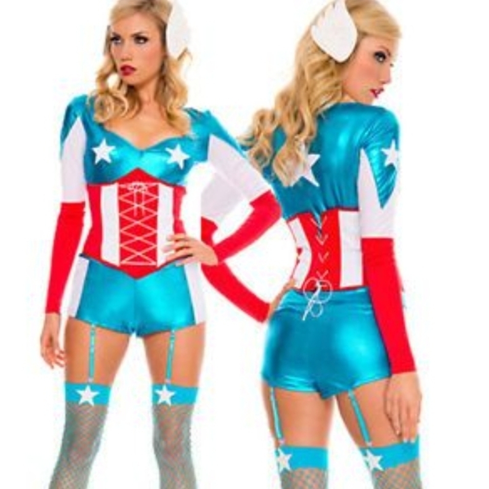 Superhero Costume in Blue, Red, and White